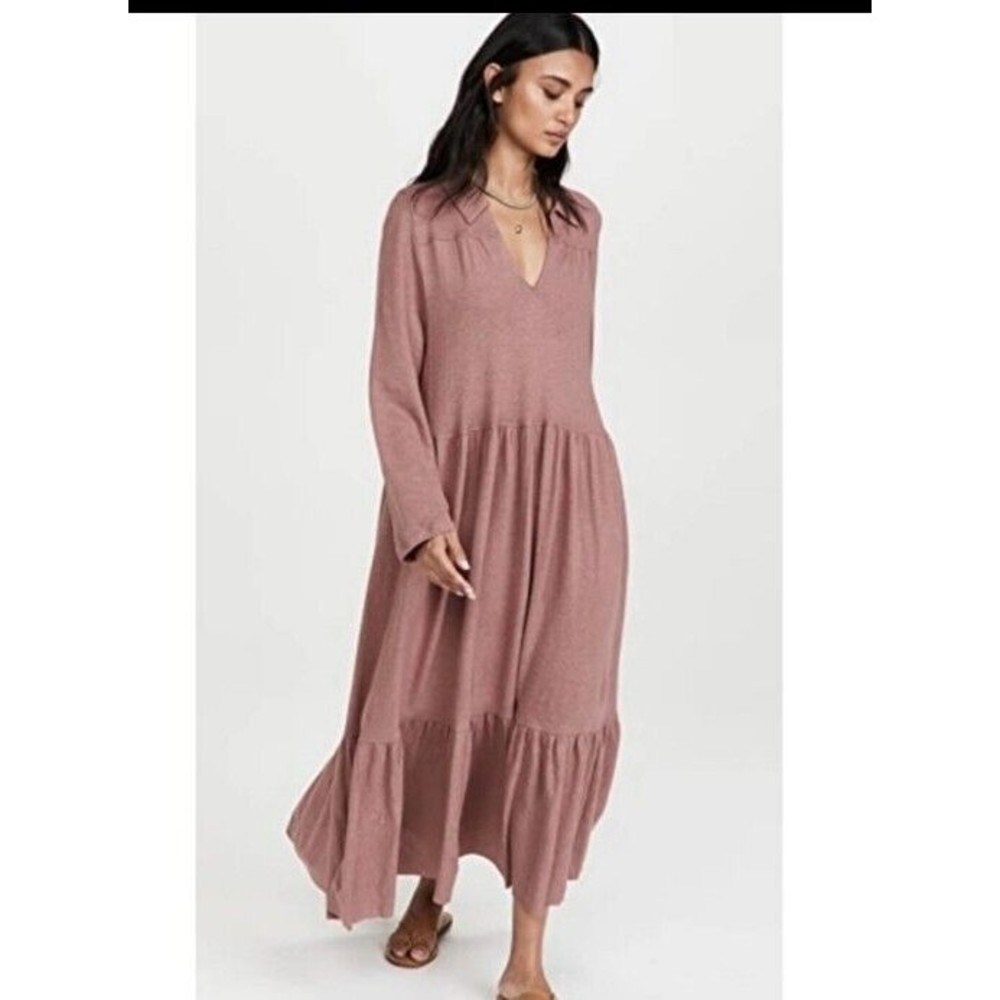 Free People Moonlight Collared Long Sleeve Midi Dress Summer Sparrow Women's S